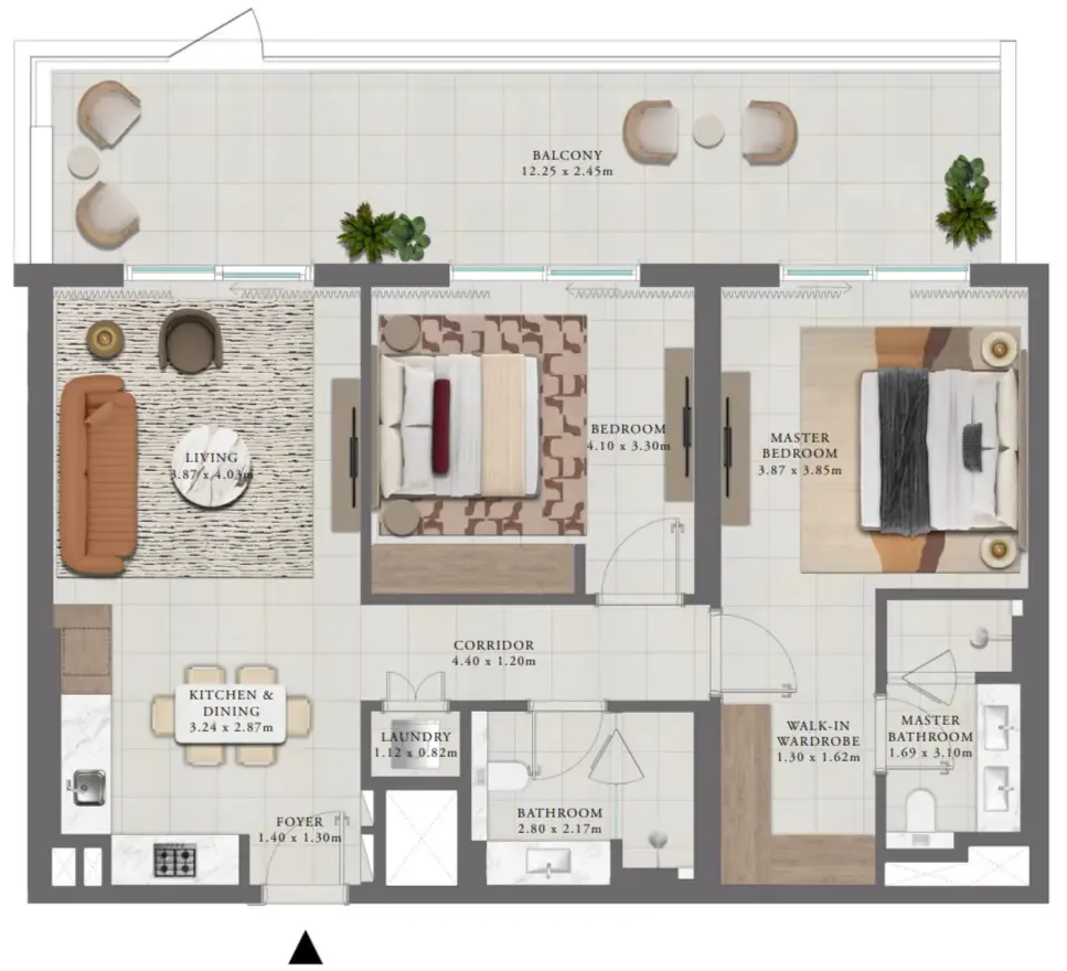 Golf Trails 2 bed floor plan, 1,382 sqft