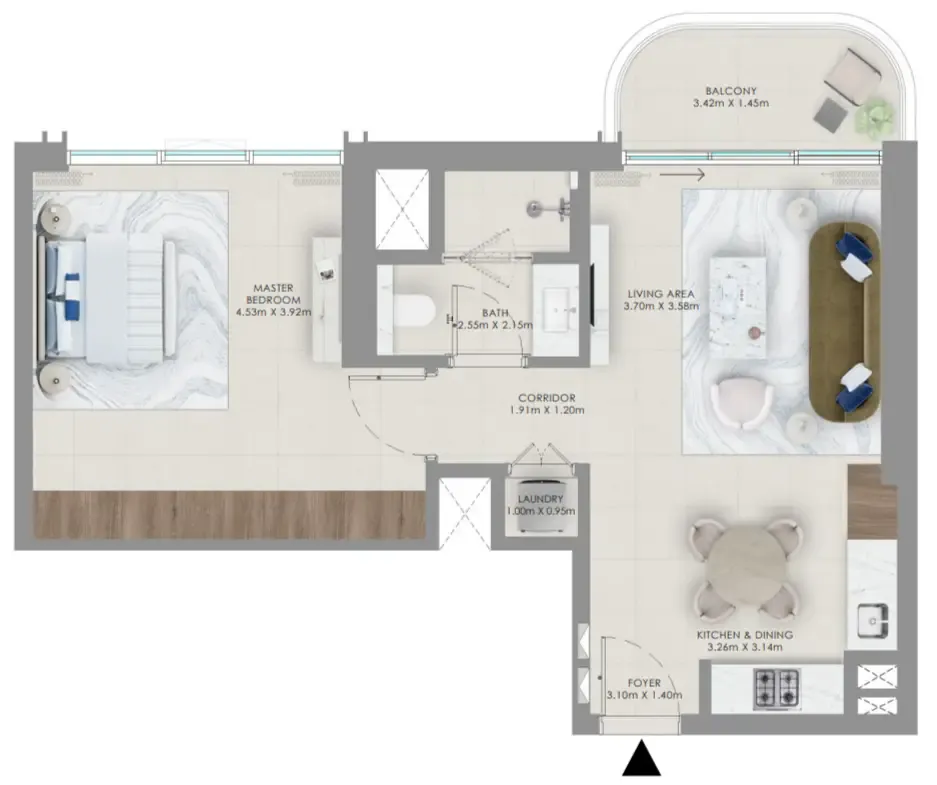 Baystar by Vida 1 bed floor plan, 728 sqft