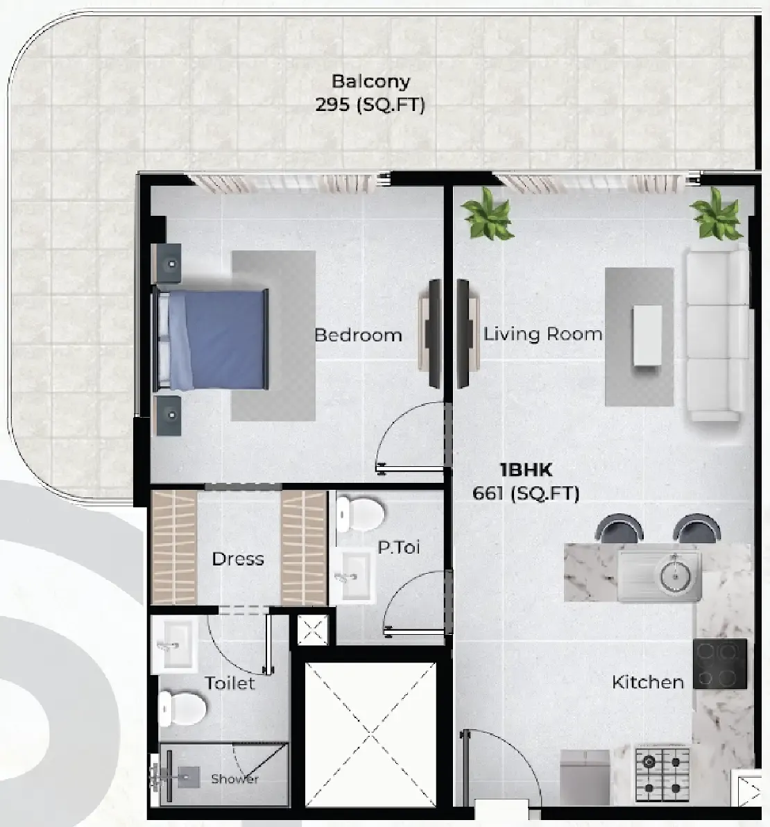 Chapter 02 by Newbury 1 bed floor plan, 956 sqft