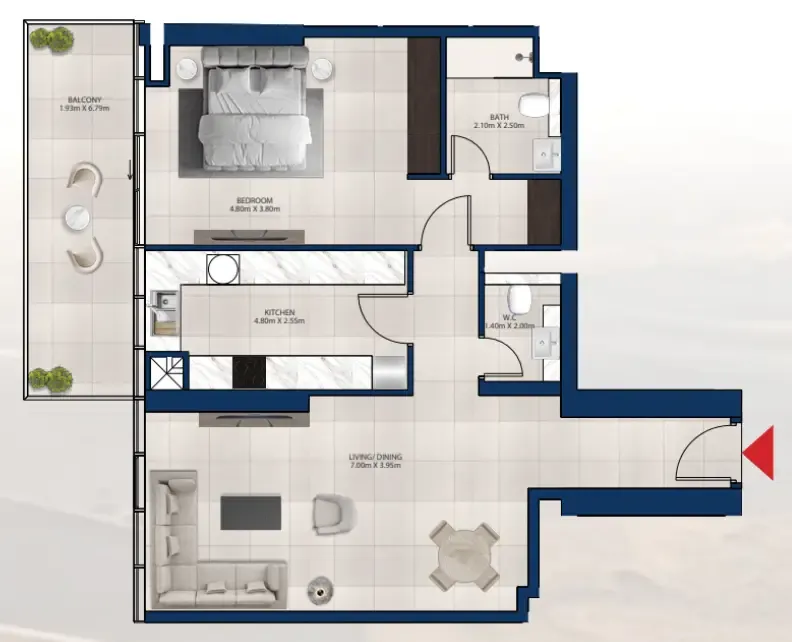Al Vista 1 bed floor plan, 1,075 sqft