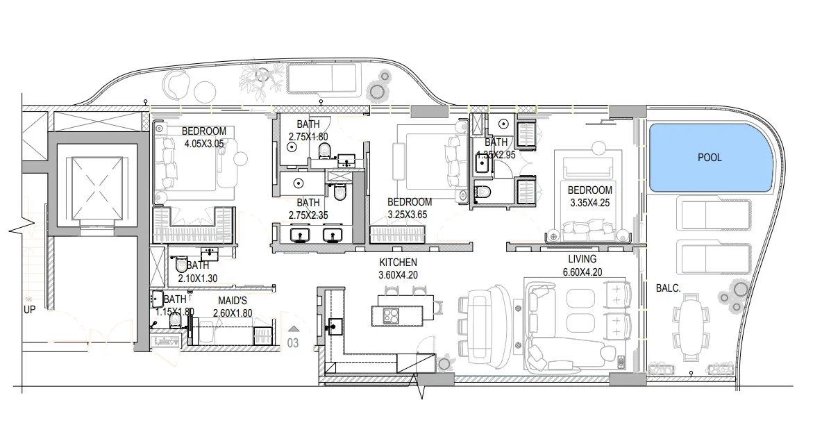 The Pier Residences 3 bed floor plan, 1,965 sqft