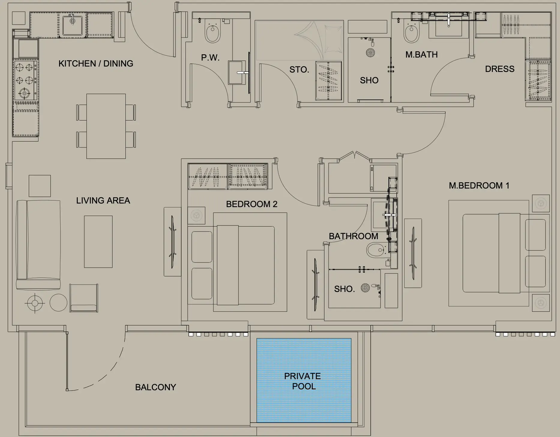 Beverly Gardens 2 bed floor plan, 1,192 sqft