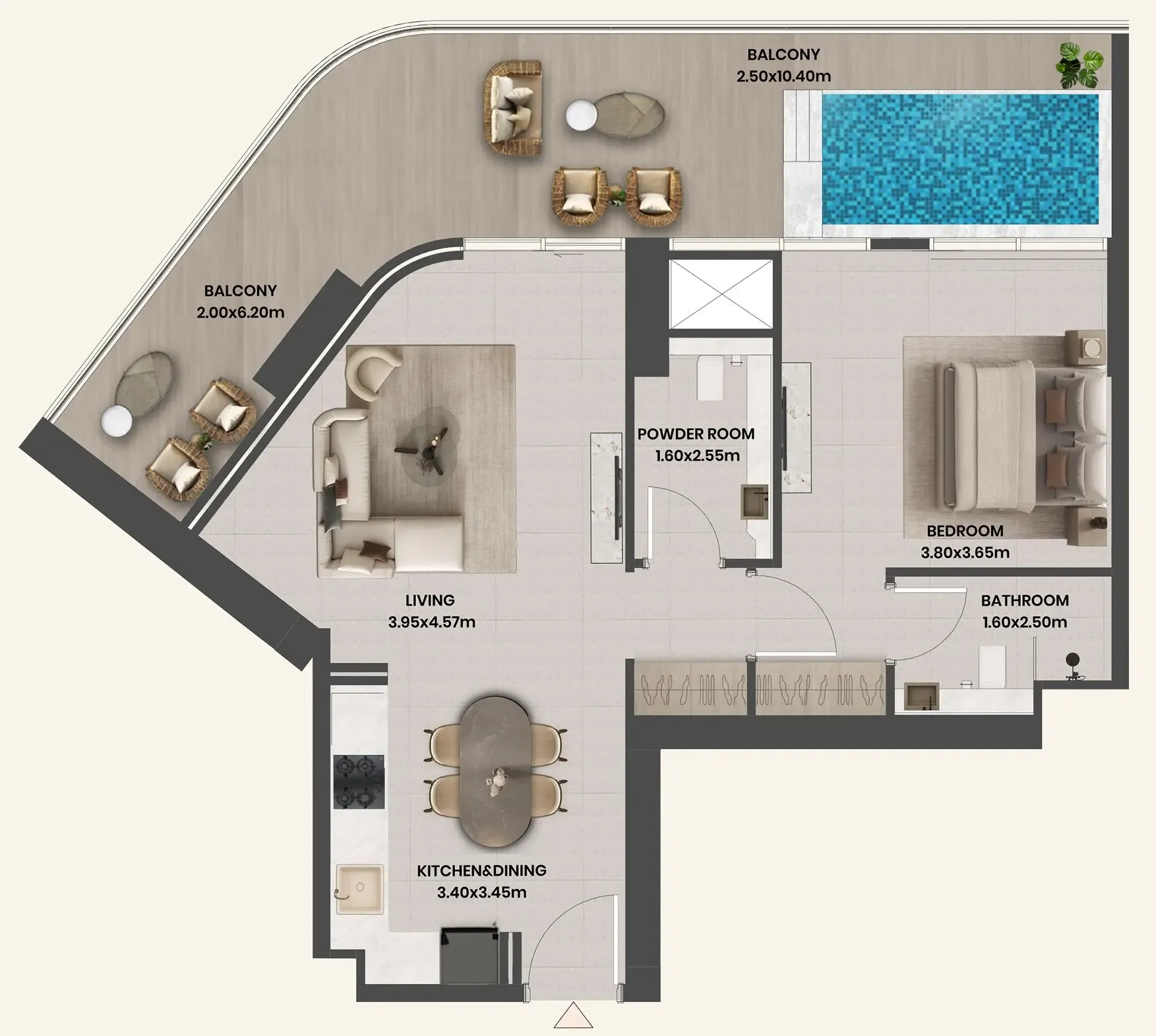 Divine Al Barari 1 bed floor plan, 1,021 sqft
