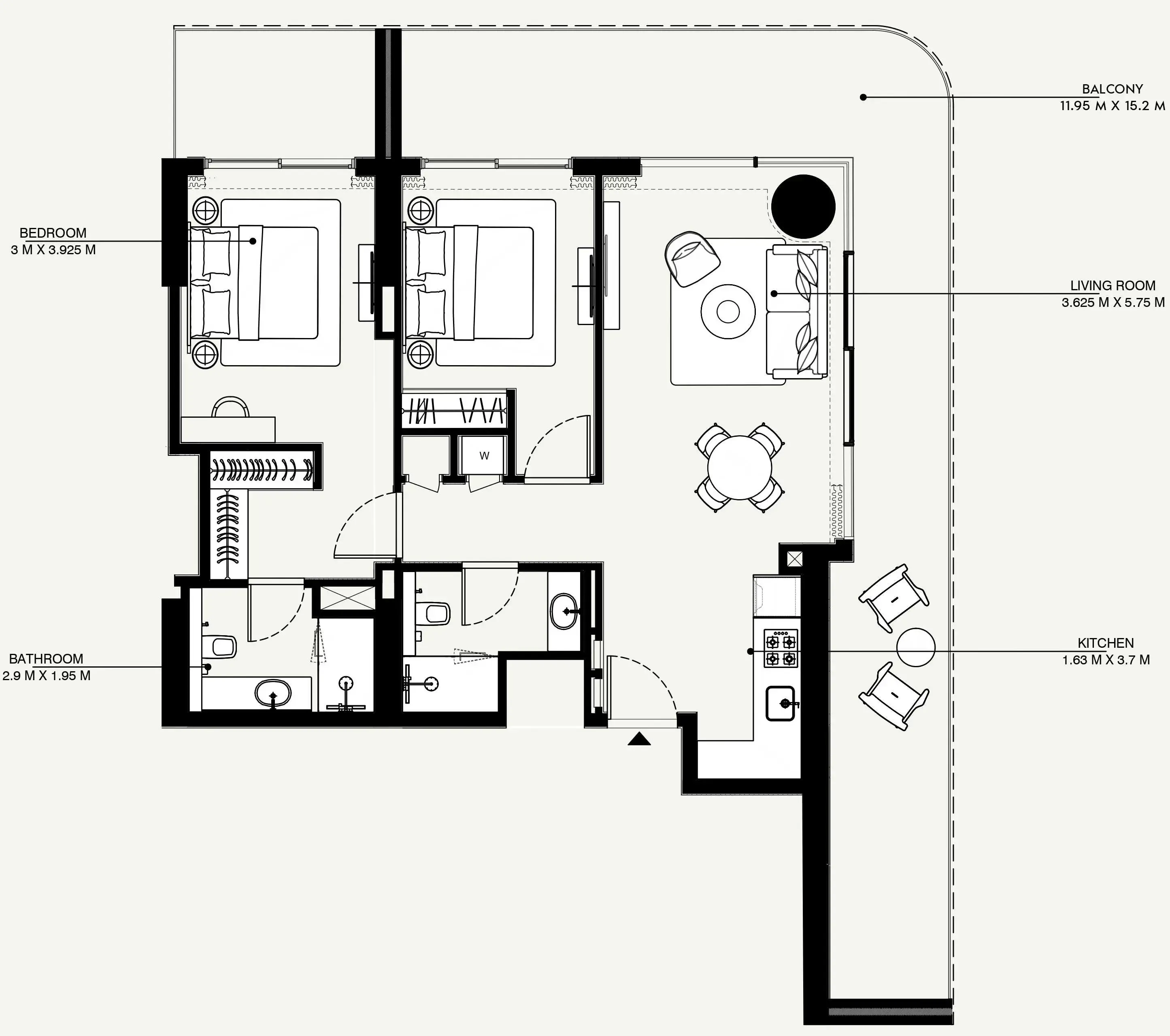 Azizi Venice 2 bed floor plan, 1,506 sqft