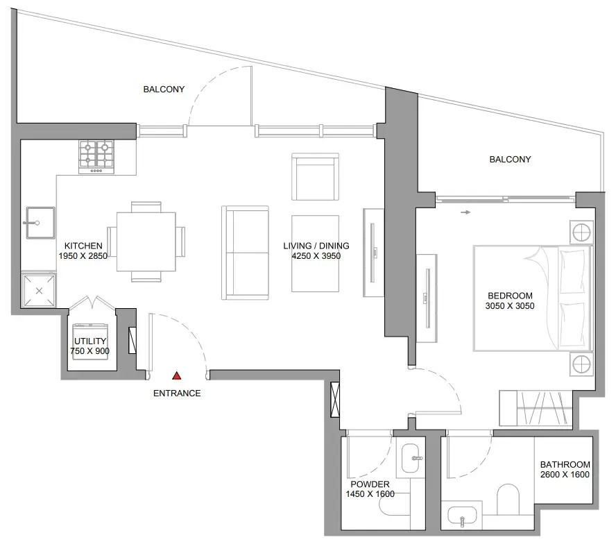 The Horizon at Sobha Central 1 bed floor plan, 702 sqft