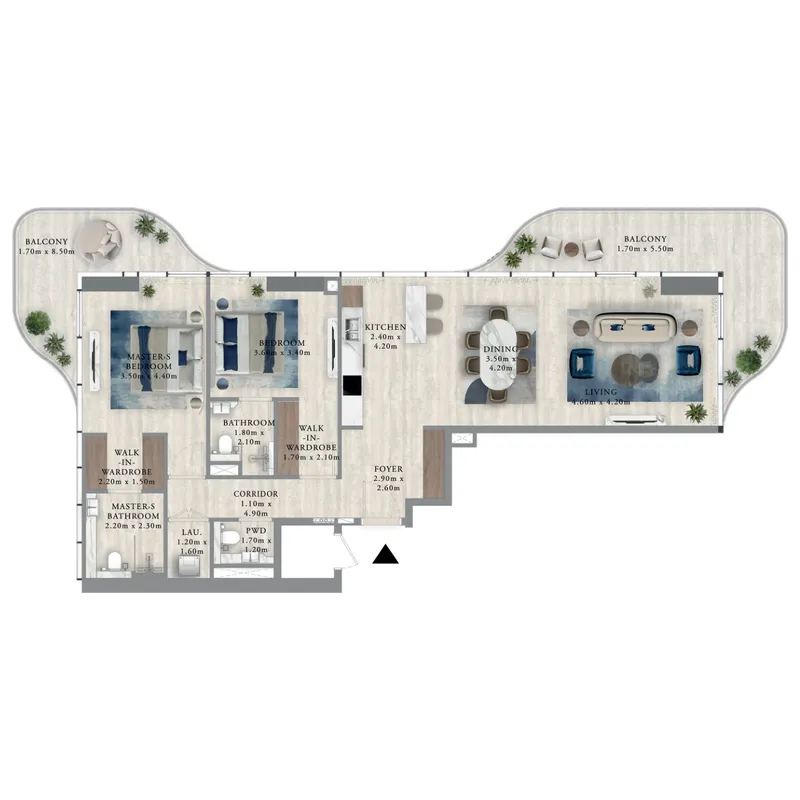 Royal Yacht Club Residence 2 bed floor plan, 1,571 sqft