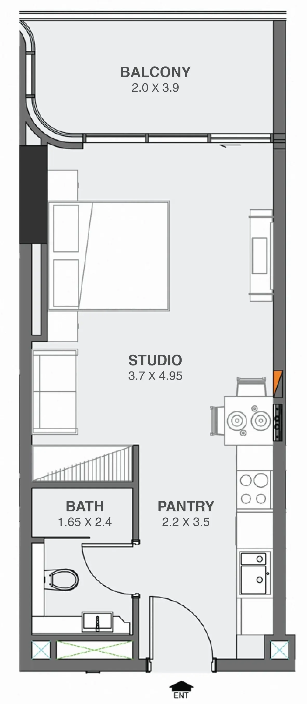 Floarea Oasis Studio floor plan, 461 sqft