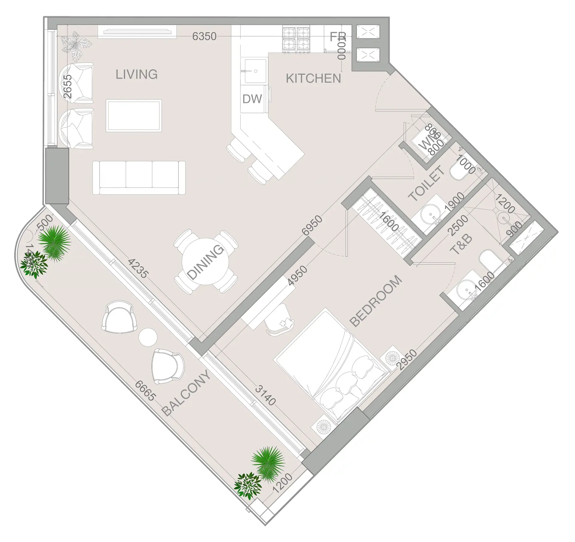 VERDAN1A 4 1 bed floor plan, 829 sqft