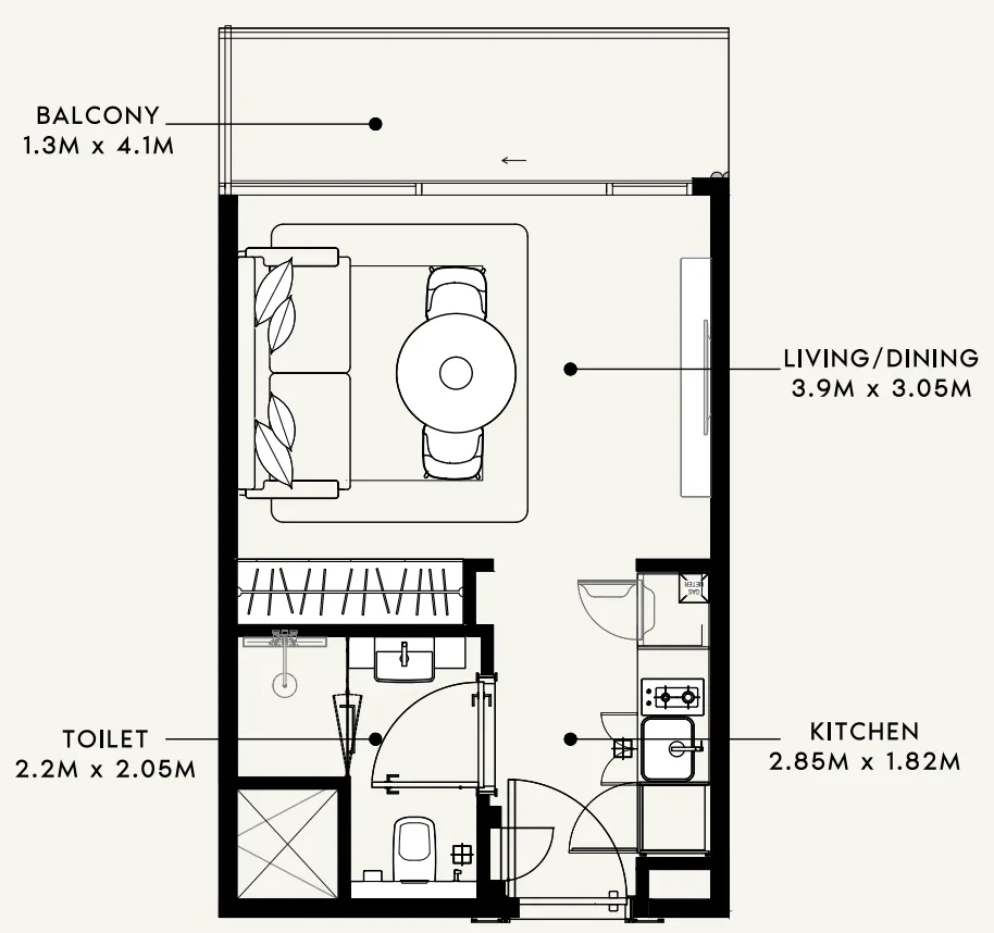 Azizi Milan Studio floor plan, 336 sqft