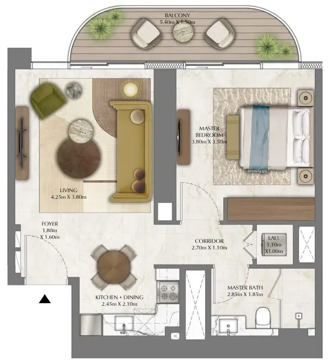 Address Residences Zabeel 1 bed floor plan, 737 sqft