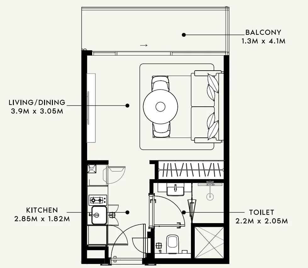 Azizi Milan Studio floor plan, 336 sqft