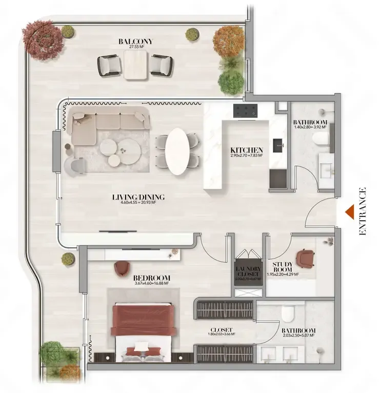 Gate Eleven by Amwaj Development 1 bed floor plan, 1,071 sqft