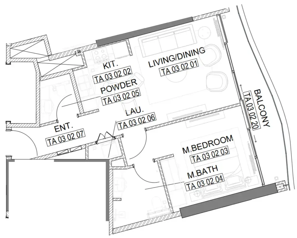 Laguna Residence 1 bed floor plan, 694 sqft