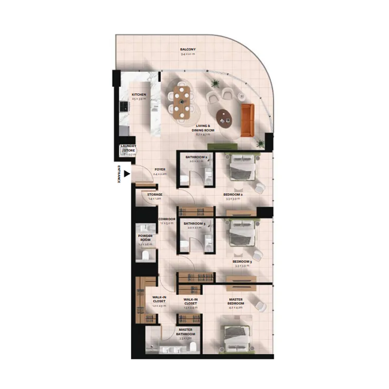 Waada Dubai South 3 bed floor plan, 1,811 sqft