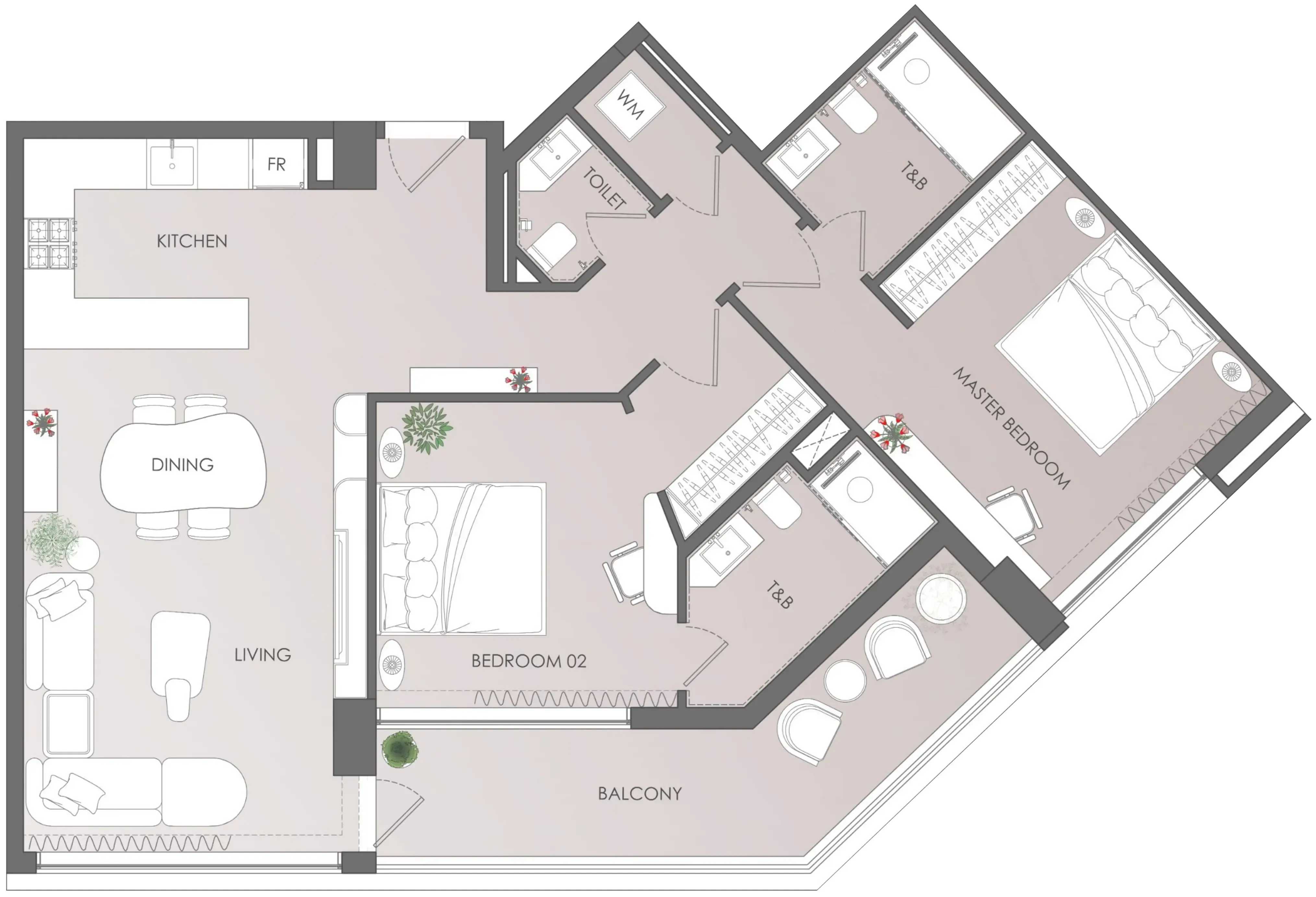 Cavara 42 2 bed floor plan, 1,208 sqft