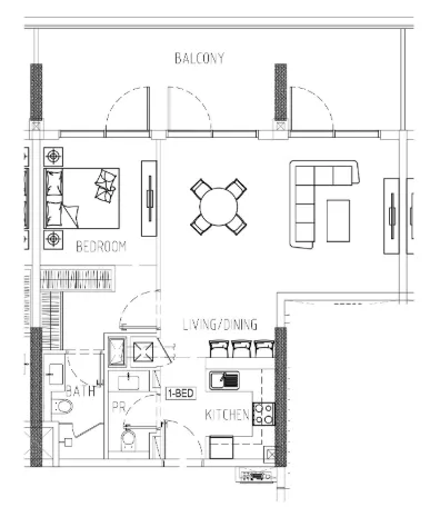 Damac Riverside Views 1 bed floor plan, 1,047 sqft