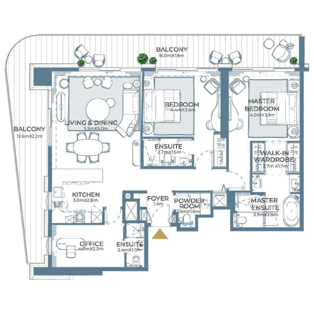 Fairmont Residences Al Marjan Island 2 bed floor plan, 1,753 – 1,986 sqft