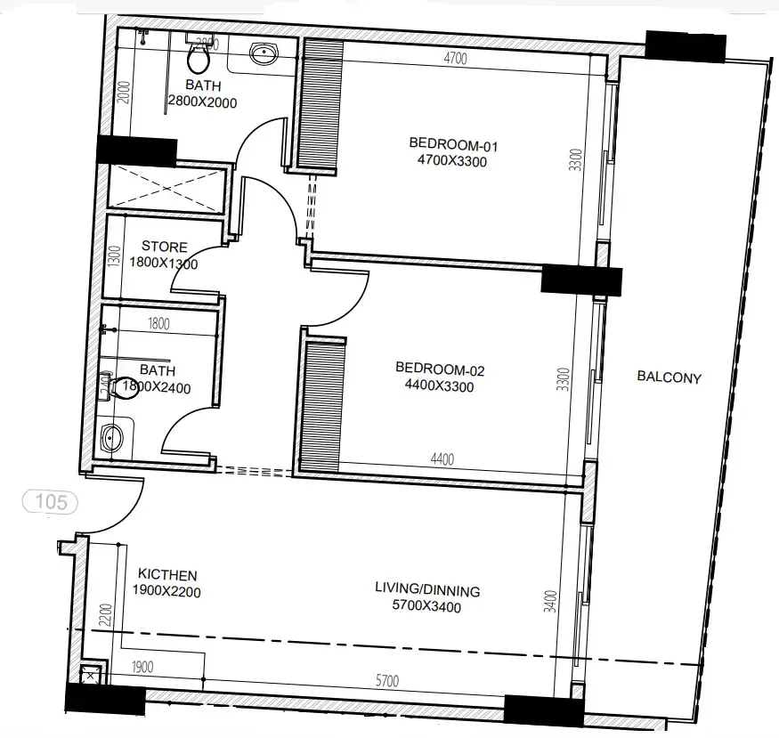 Astra South 2 bed floor plan, 1,089 sqft