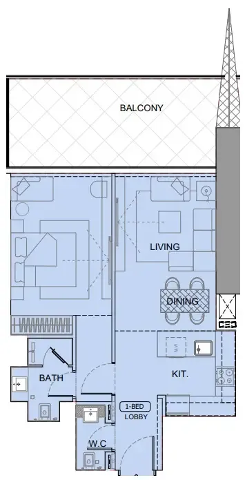 One by Binghatti 1 bed floor plan, 829 sqft