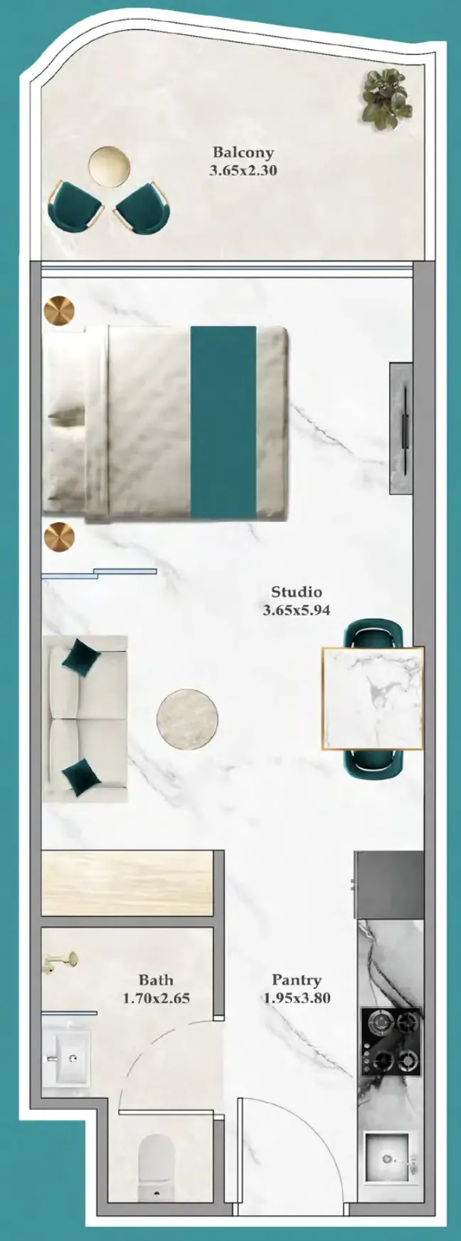 Breez Studio floor plan, 414 sqft