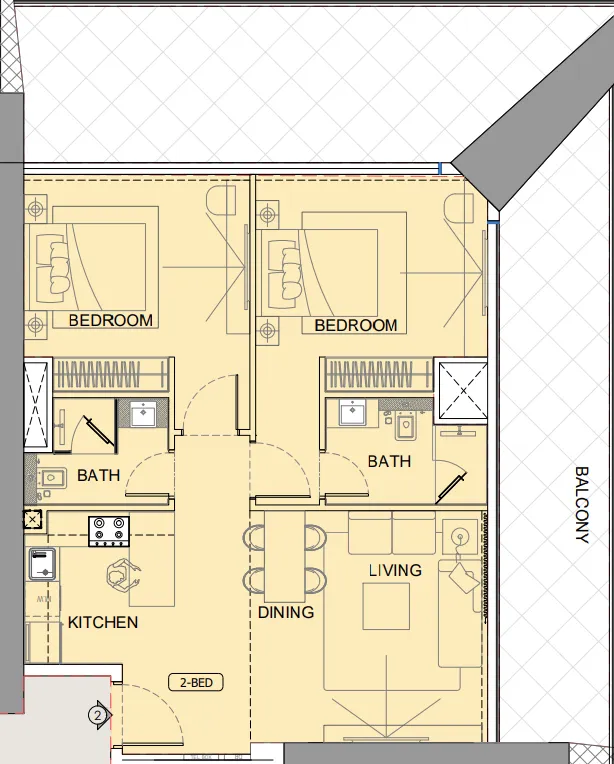 One by Binghatti 2 bed floor plan, 1,598 sqft