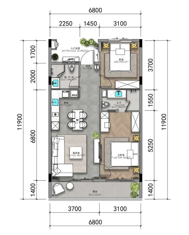 Ayana Heights Seaview Residences 2 bed floor plan, 813 sqft