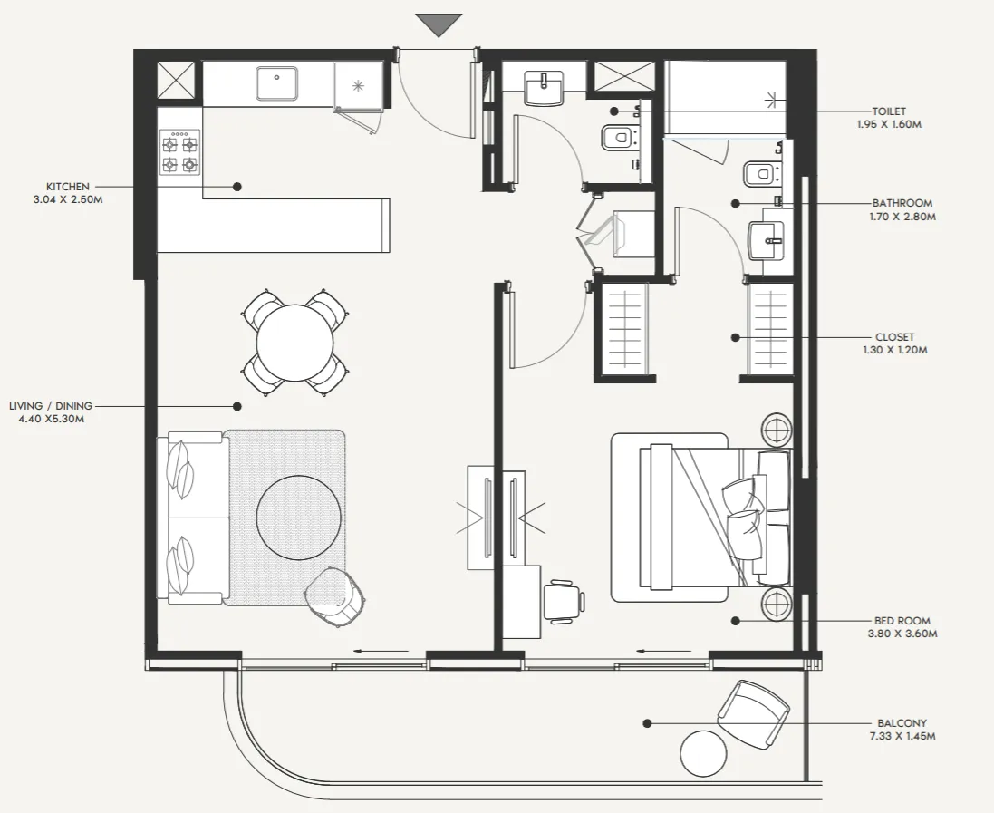 Azizi Amir 1 bed floor plan, 845 sqft