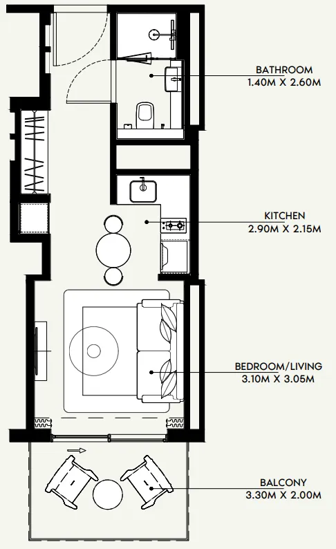 Azizi Venice Studio floor plan, 376 sqft