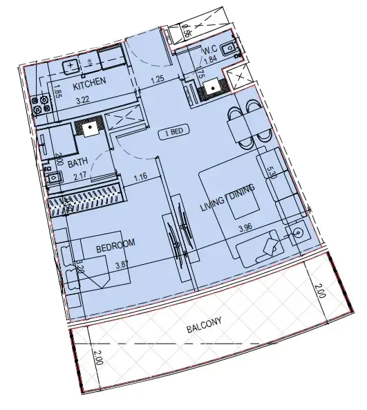 Binghatti Sky Terraces 1 bed floor plan, 782 sqft