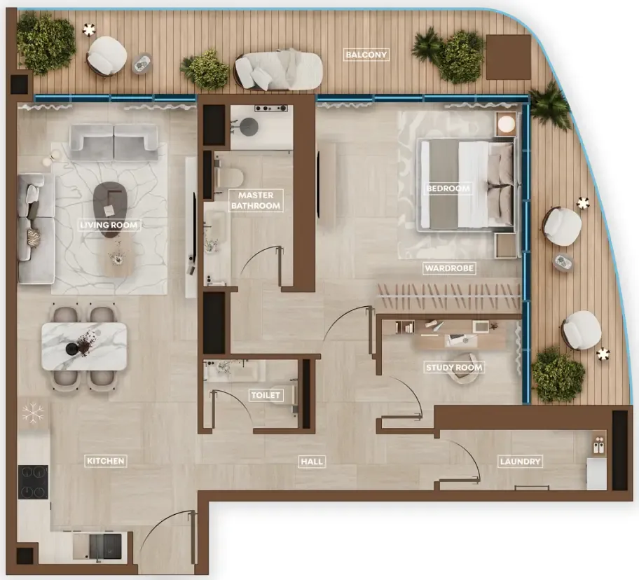 Sky Hills Astra 1 bed floor plan, 1,080 sqft