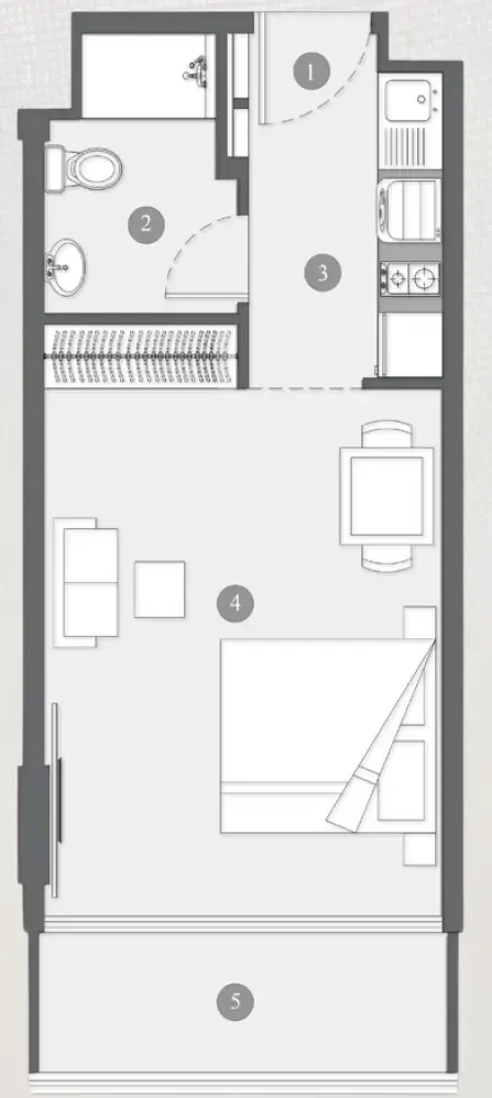 Elevia Residences  Studio floor plan, 407 sqft