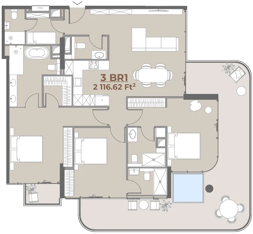 House of WELL 3 bed floor plan, 2,116 sqft