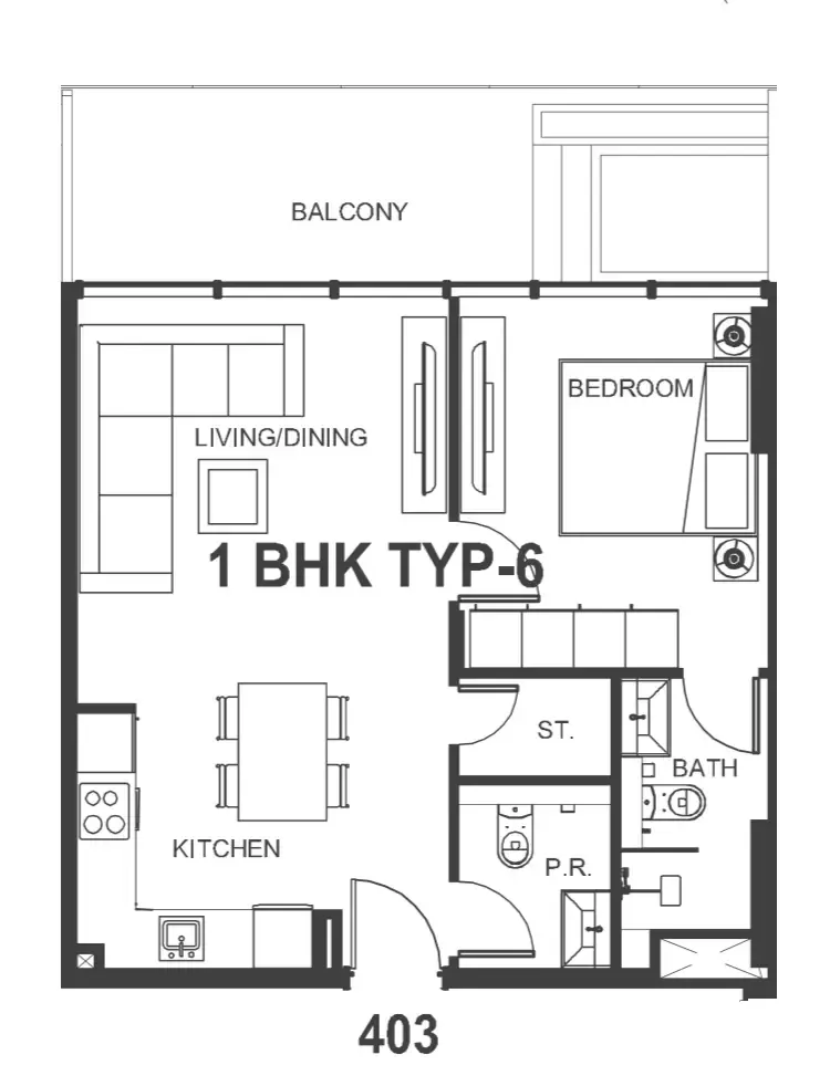 Interstellar Tower 1 bed floor plan, 718 sqft