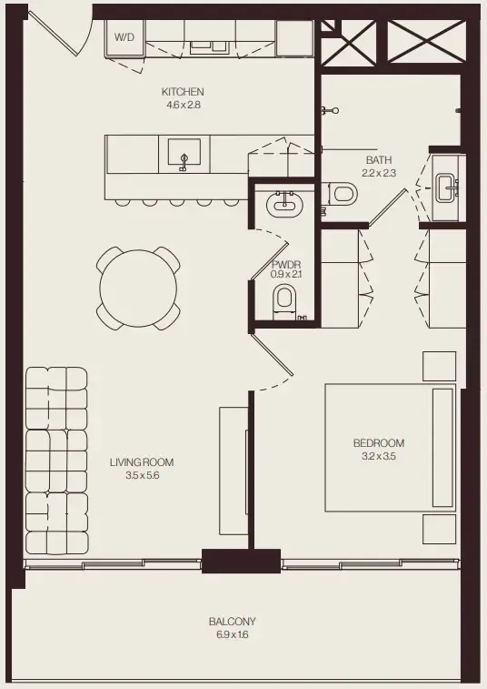 The Weave – Al Ghurair 1 bed floor plan, 774 sqft