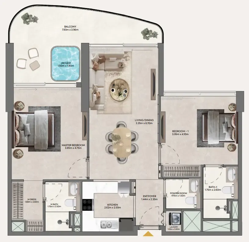 Hermina by Casagrand 2 bed floor plan, 1,204 sqft