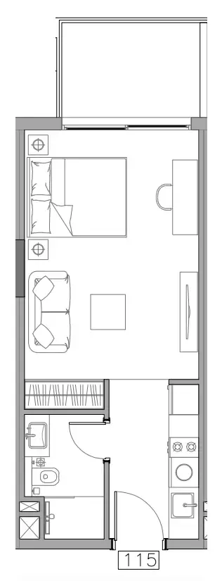 Trevino Studio floor plan, 394 sqft
