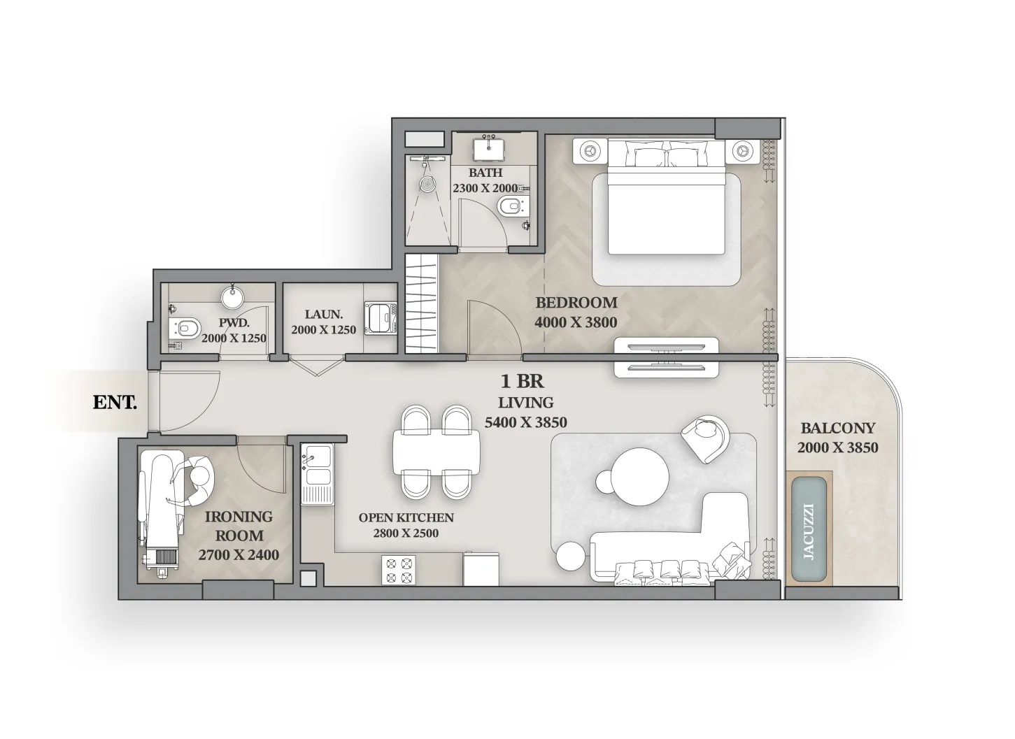 Wellington Ocean Walk 1 bed floor plan, 896 – 906 sqft