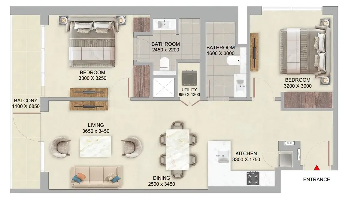 The Woods Abode at Sobha Sanctuary 2 bed floor plan, 964 sqft