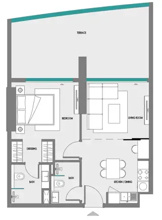 Samana Greenfield 2 1 bed floor plan, 803 sqft