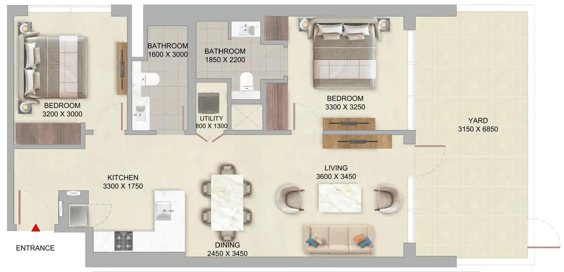 The Woods Abode at Sobha Sanctuary 2 bed floor plan, 1,130 sqft