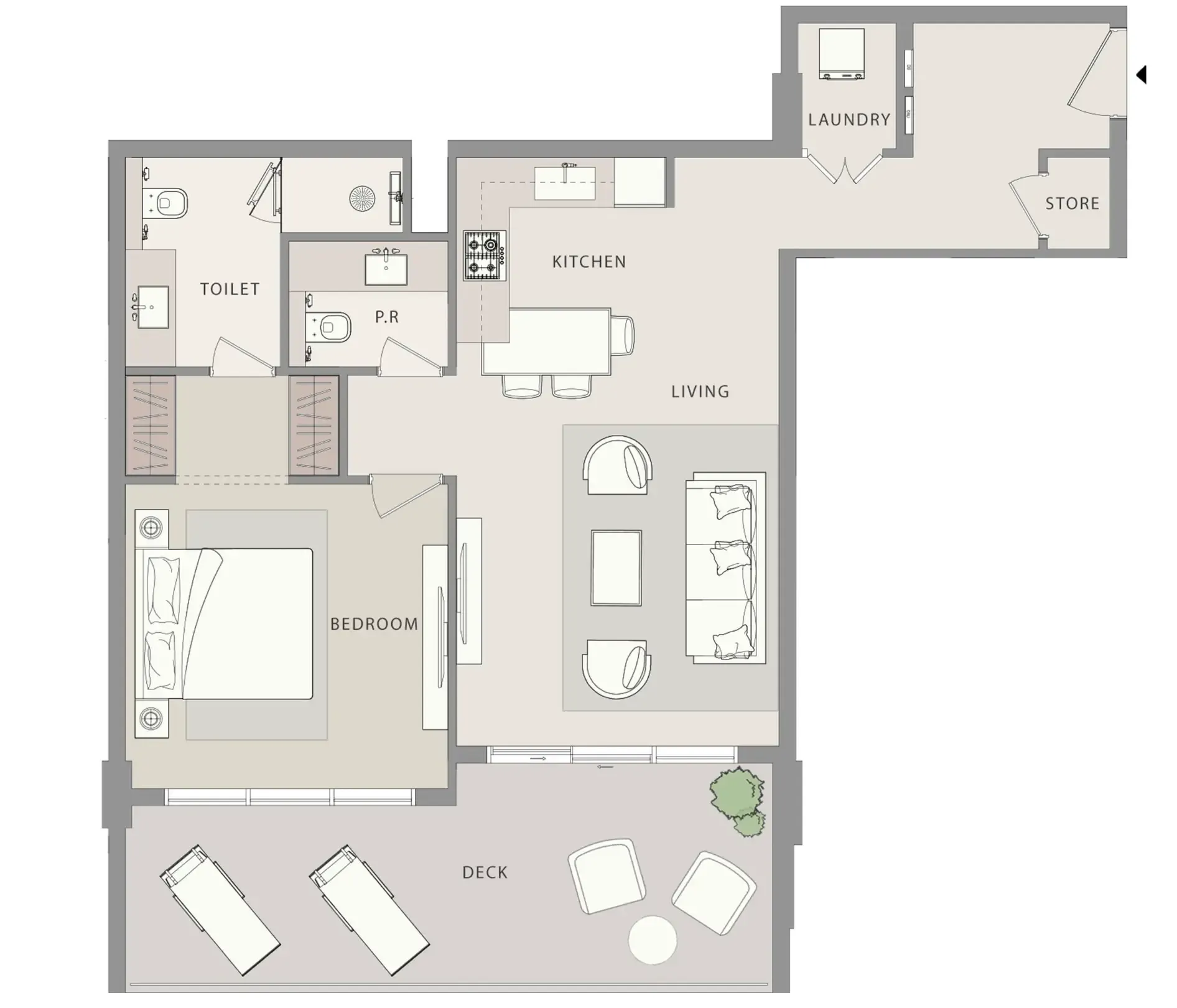 Uno-Luxe 1 bed floor plan, 956 sqft
