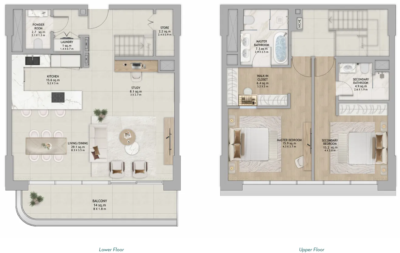 Fahid Beach Residences 2 bed floor plan, 1,641 – 1,653 sqft