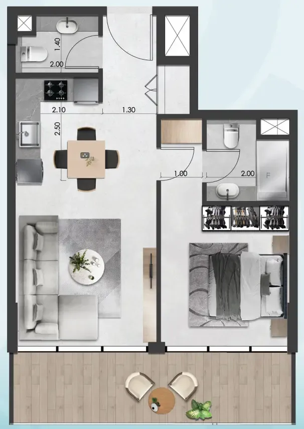 Saray South Residences 1 bed floor plan, 664 sqft