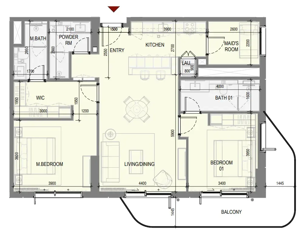Takaya 2 bed floor plan, 1,367 sqft