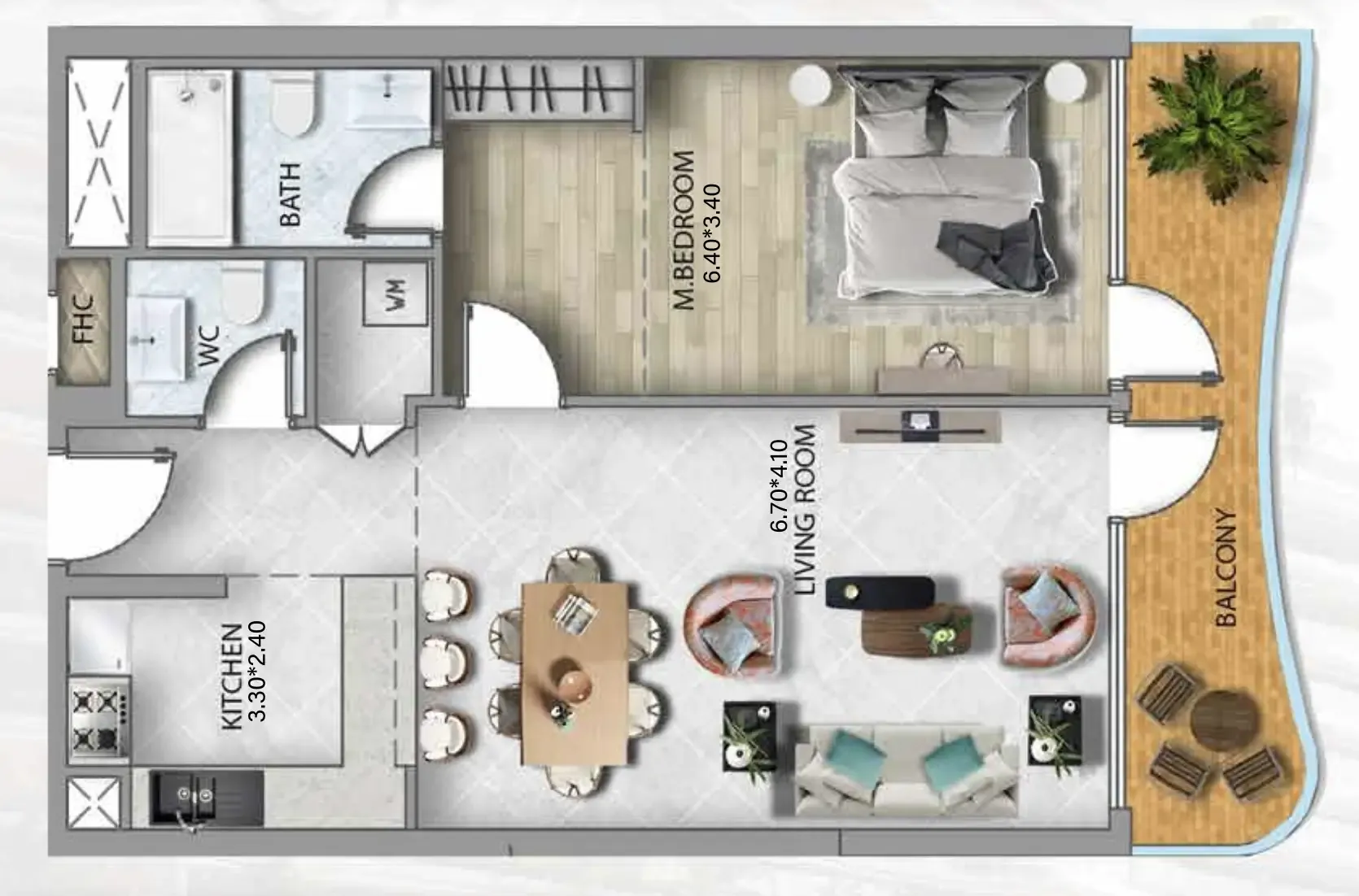 311 Boulevard 1 bed floor plan, 924 sqft