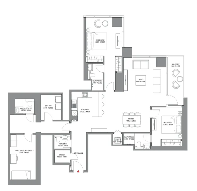 Skyscape 2 bed floor plan, 1,726 sqft