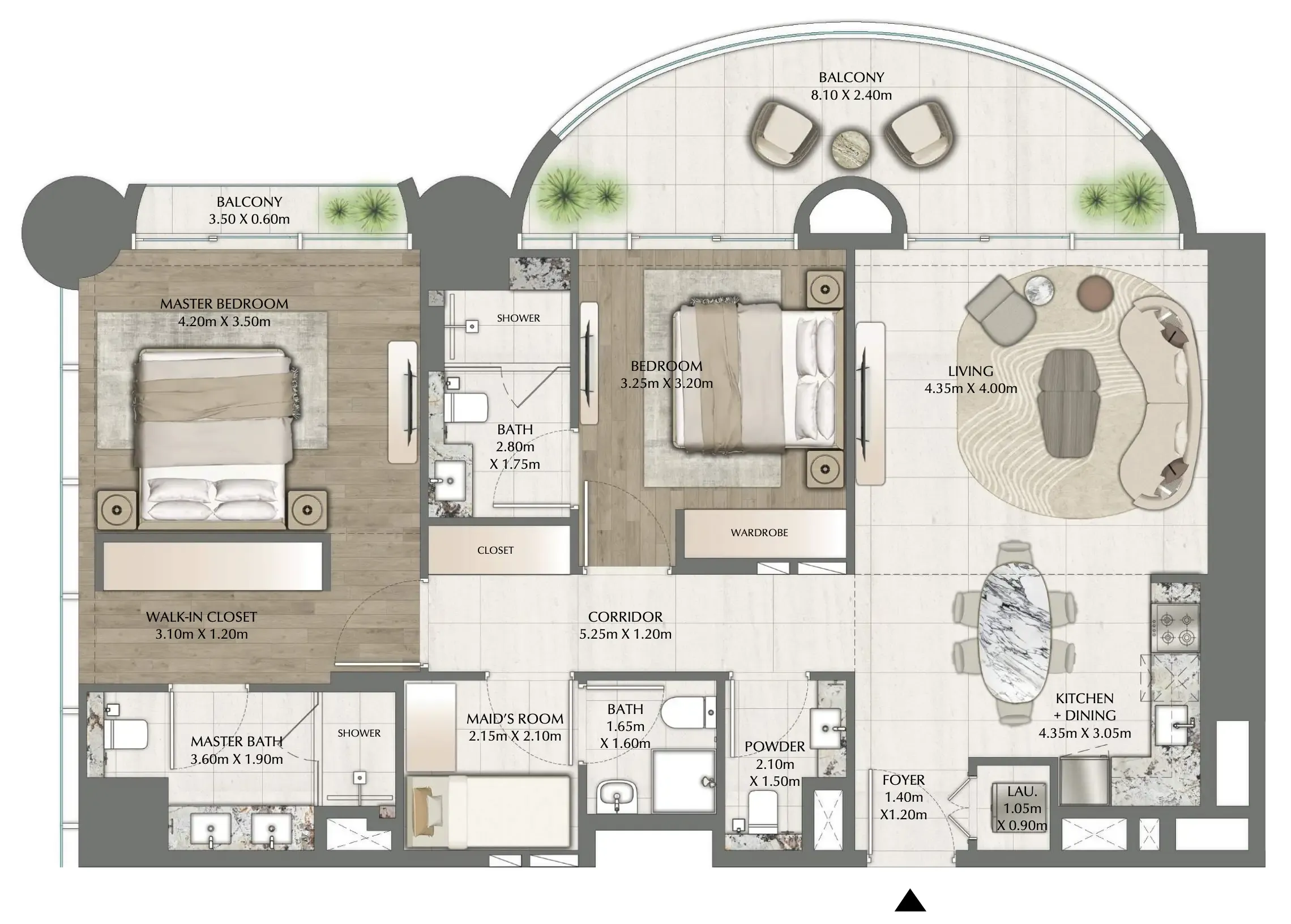 One Residence 2 bed floor plan, 1,412 sqft