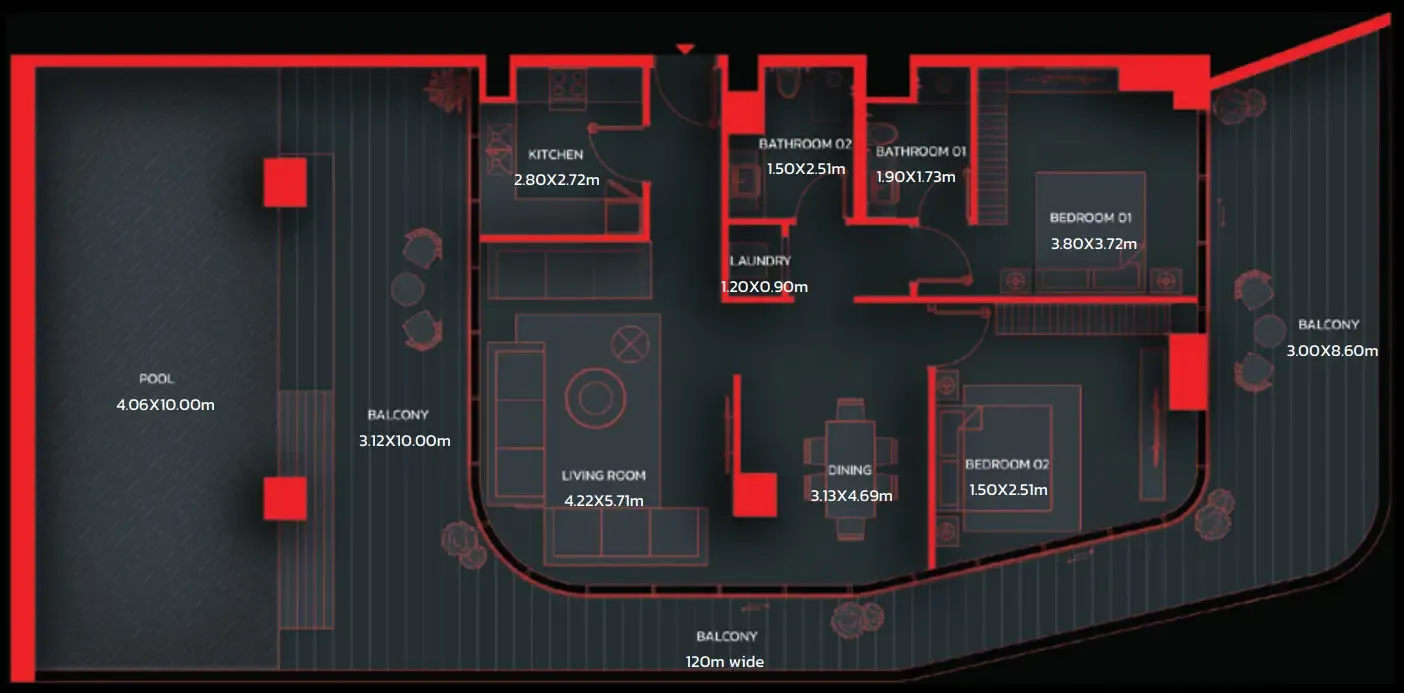 Tonino Lamborghini Residences by BNW Developments 2 bed floor plan, 2,723 sqft