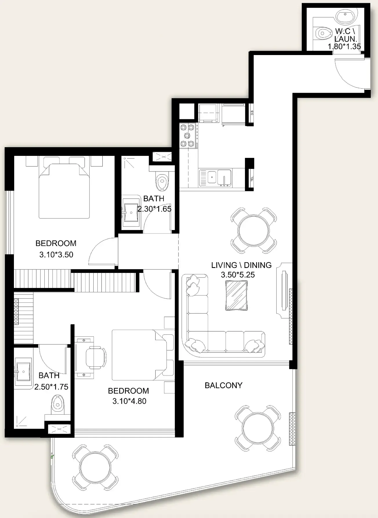 X11 2 bed floor plan, 1,096 sqft