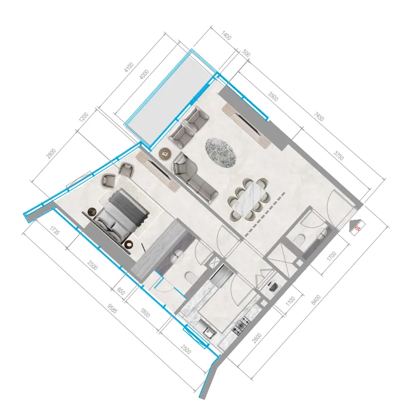 Orchid Towers Phase 1 1 bed floor plan, 833 sqft